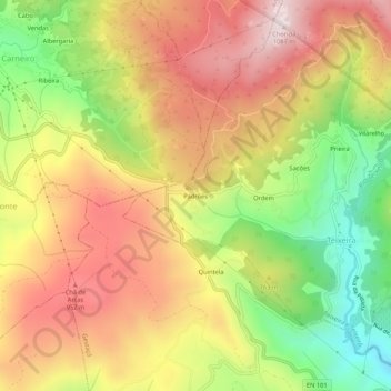 Topografische kaart Padrões, hoogte, reliëf