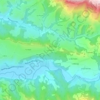 Topografische kaart La Conque, hoogte, reliëf