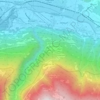 Topografische kaart Piateda Alta, hoogte, reliëf