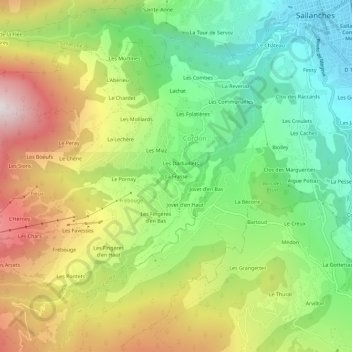 Topografische kaart La Frasse, hoogte, reliëf