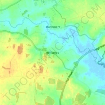 Topografische kaart Henstead, hoogte, reliëf