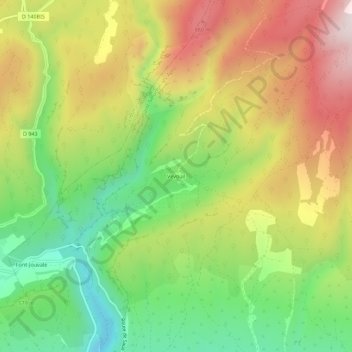 Topografische kaart Vévouil, hoogte, reliëf