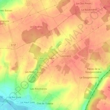 Topografische kaart Les Chauvelles, hoogte, reliëf