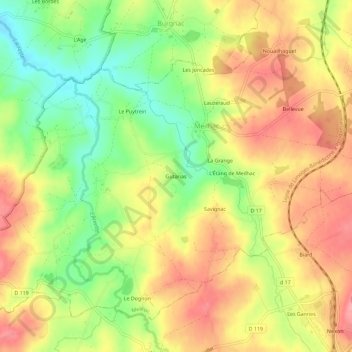 Topografische kaart Gutarias, hoogte, reliëf