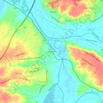 Topografische kaart Carcavelos, hoogte, reliëf