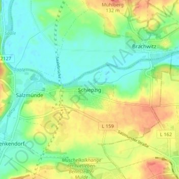 Topografische kaart Schiepzig, hoogte, reliëf