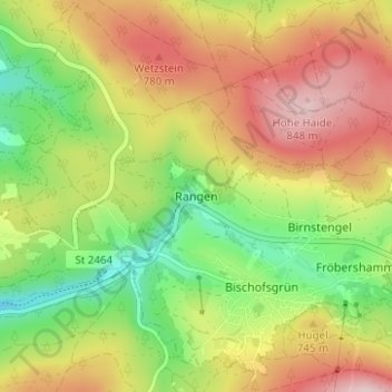 Topografische kaart Rangen, hoogte, reliëf