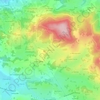 Topografische kaart Chabannais, hoogte, reliëf