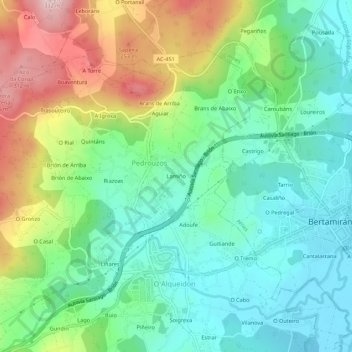 Topografische kaart Lamiño, hoogte, reliëf