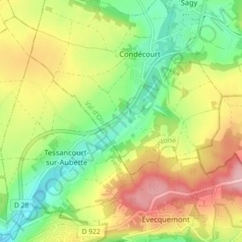 Topografische kaart Villette, hoogte, reliëf