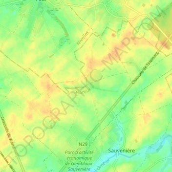 Topografische kaart Baudecet, hoogte, reliëf
