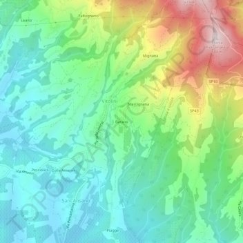 Topografische kaart Barano, hoogte, reliëf