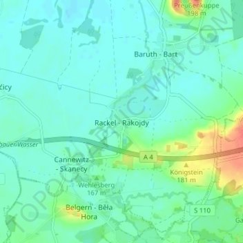 Topografische kaart Rackel, hoogte, reliëf