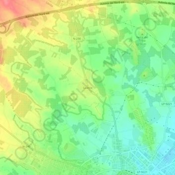 Topografische kaart Gualda, hoogte, reliëf