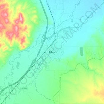 Topografische kaart Dillon, hoogte, reliëf