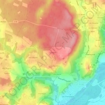 Topografische kaart La Palud, hoogte, reliëf