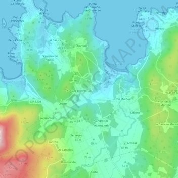 Topografische kaart Moraime, hoogte, reliëf