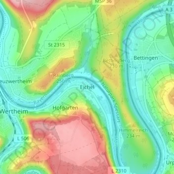 Topografische kaart Eichel, hoogte, reliëf
