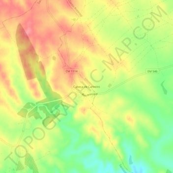 Topografische kaart Cabeça de Carneiro, hoogte, reliëf
