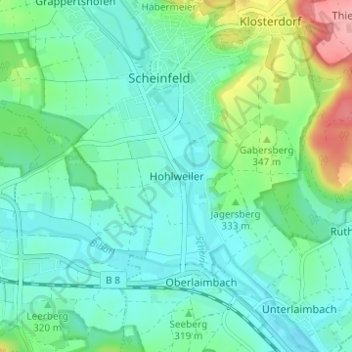 Topografische kaart Hohlweiler, hoogte, reliëf