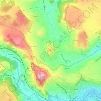 Topografische kaart Polignac, hoogte, reliëf