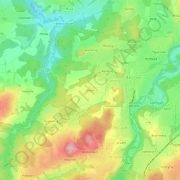 Topografische kaart Stetten, hoogte, reliëf