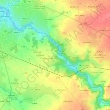 Topografische kaart Hucheloup, hoogte, reliëf