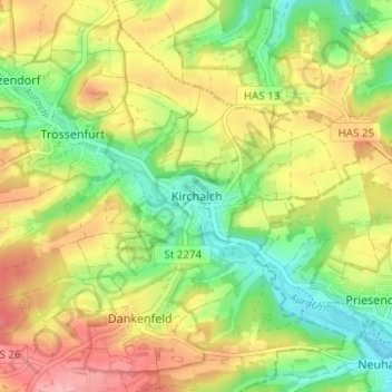 Topografische kaart Kirchaich, hoogte, reliëf