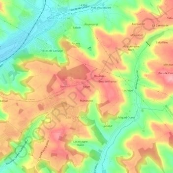 Topografische kaart Faget, hoogte, reliëf