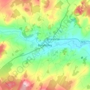 Topografische kaart Ballybofey, hoogte, reliëf