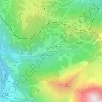 Topografische kaart Bionnassay, hoogte, reliëf