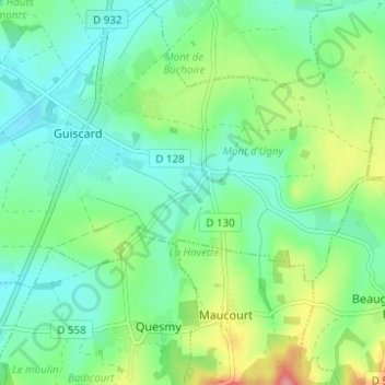 Topografische kaart Buchoire, hoogte, reliëf