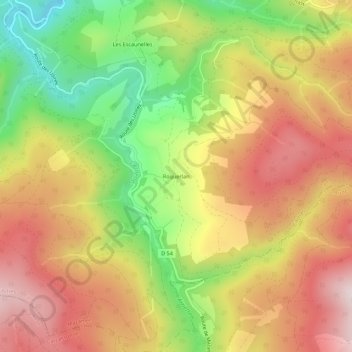 Topografische kaart Roquerlan, hoogte, reliëf