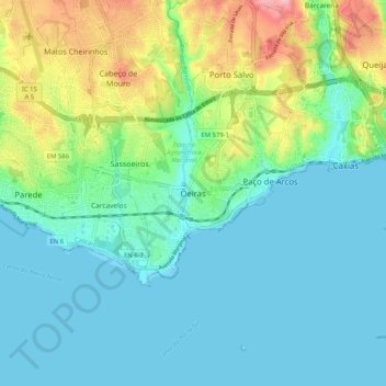 Topografische kaart Oeiras, hoogte, reliëf