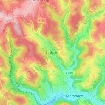 Topografische kaart Euelsloch, hoogte, reliëf