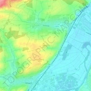 Topografische kaart Wernau, hoogte, reliëf