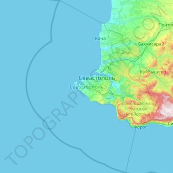 Topografische kaart Sebastopol, hoogte, reliëf