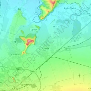 Topografische kaart Hărman, hoogte, reliëf