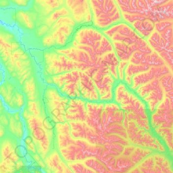 Topografische kaart Big Salmon River, hoogte, reliëf
