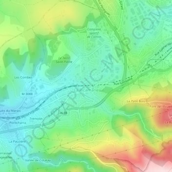 Topografische kaart La Ricamarie, hoogte, reliëf
