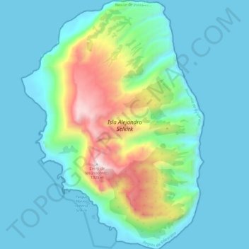 Topografische kaart Alejandro Selkirk, hoogte, reliëf