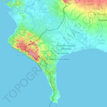 Topografische kaart Distrito Barú, hoogte, reliëf
