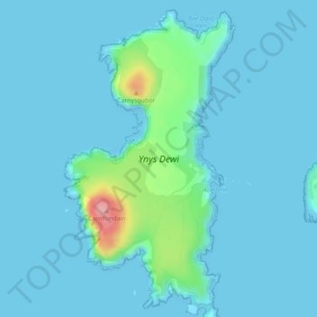 Topografische kaart Ramsey Island, hoogte, reliëf