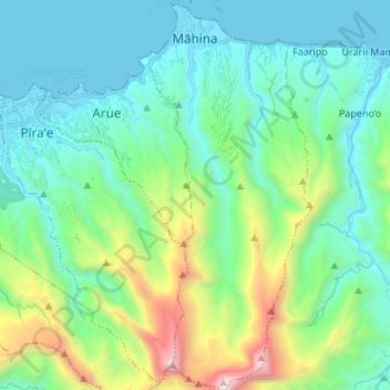 Topografische kaart Mahina, hoogte, reliëf