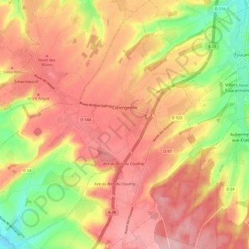 Topografische kaart Callengeville, hoogte, reliëf