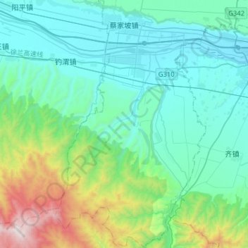 Topografische kaart 蔡家坡镇, hoogte, reliëf
