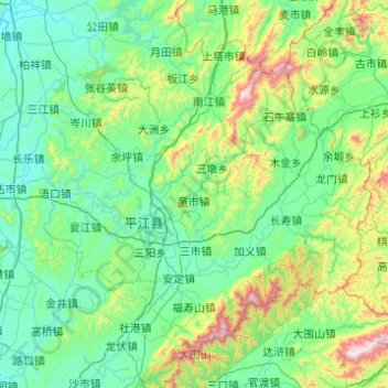 Topografische kaart 平江县, hoogte, reliëf