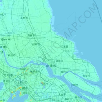 Topografische kaart 南通市, hoogte, reliëf