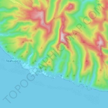 Topografische kaart Teahupoo, hoogte, reliëf