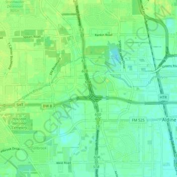 Topografische kaart North Houston District, hoogte, reliëf